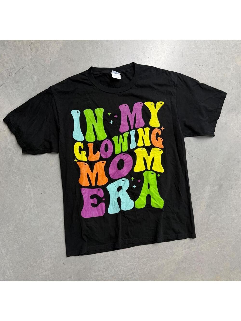 Y2K 'In My Glowing Mom Era' Black Spellout Shirt Adult Large